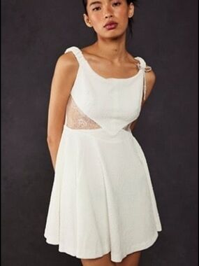 NEW Free People Brooklyn Optic  White Lace Panel Mini Dress Sz Small NWT $128.00